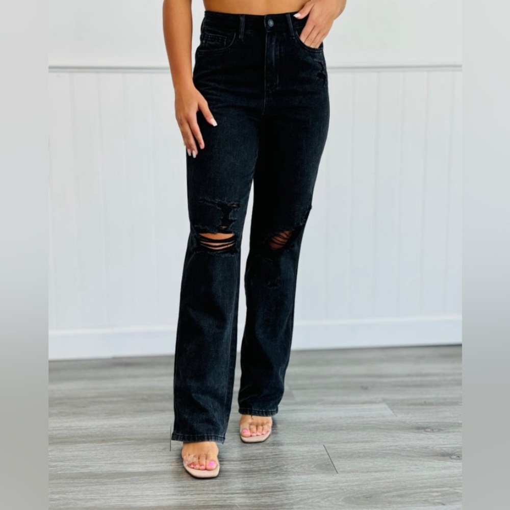 NWT Judy Blue 90's Rigid Magic Straight Leg Jeans - Black Size 15